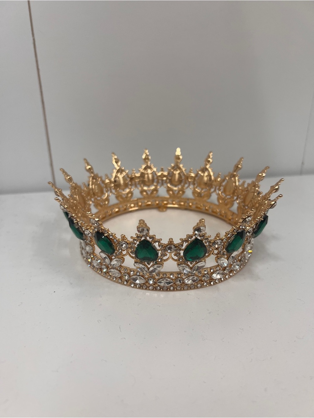 Gold Tiara Crown with Emerald Green Gem Accents